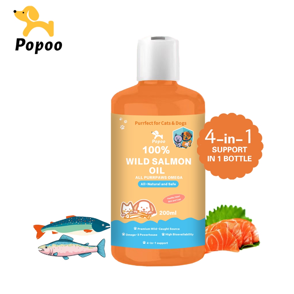 Popoo 100% Wild Salmon Oil for Pets Soft Paws Shiny Coat Healthy for ...