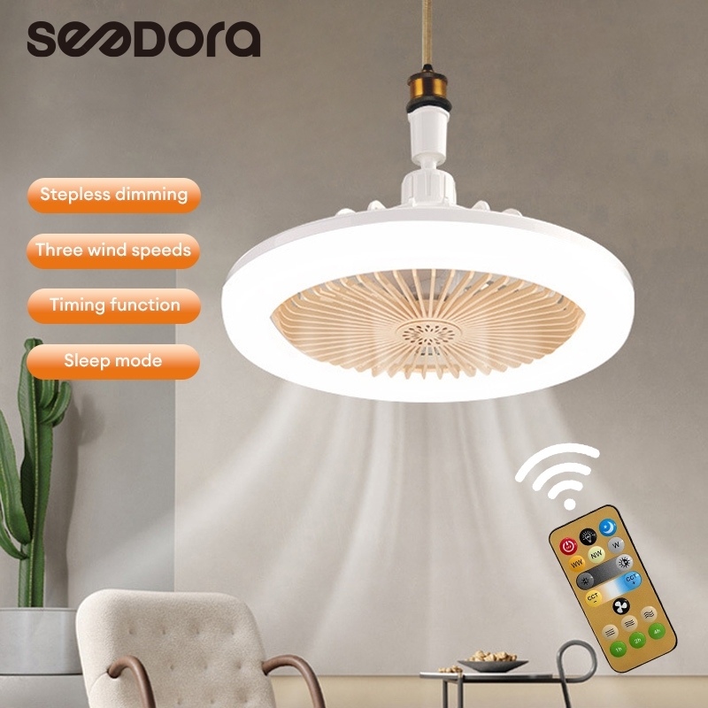 E27 Multifunctional Ceiling Fan with LED Remote Control Adjustable ...