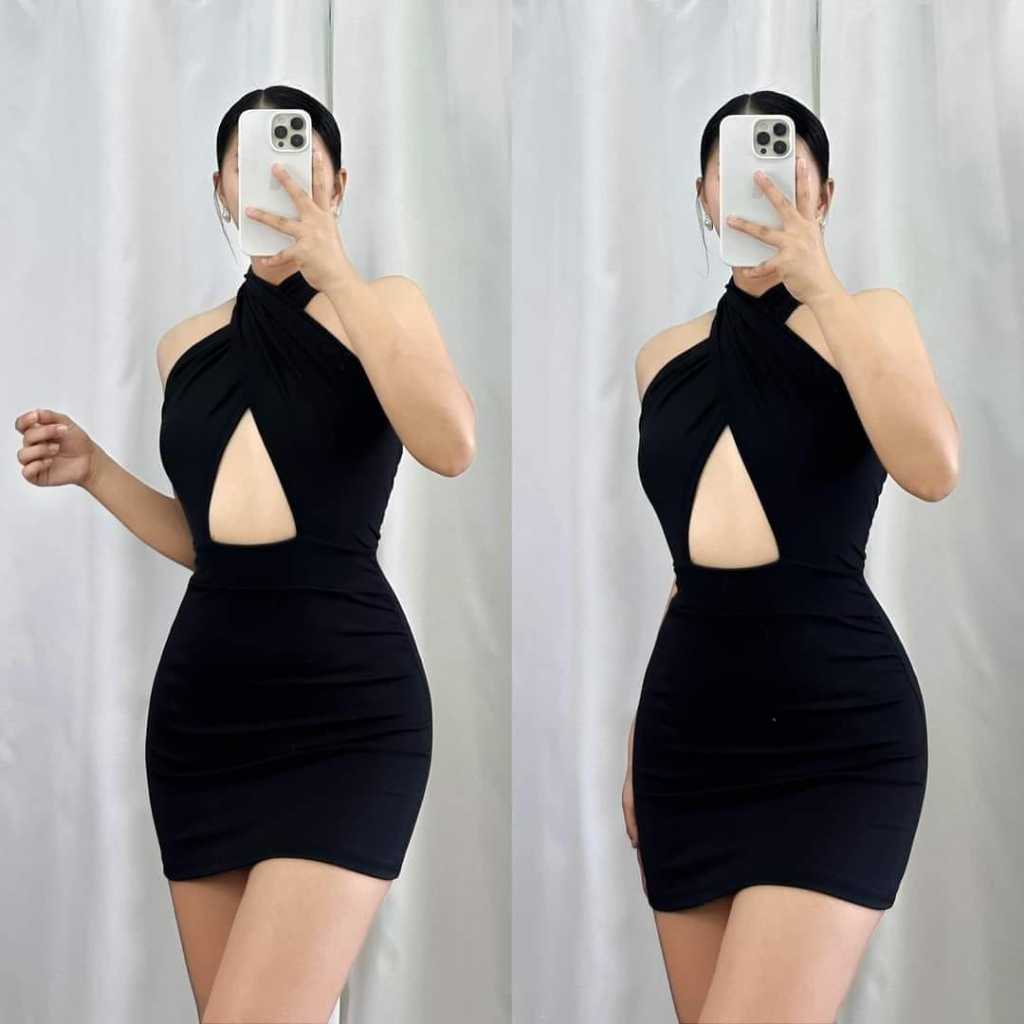 JER-JEN CRISSCROSS HALTER NECK BACKLESS DRESS/SEXY FRONT CUT OUT ...