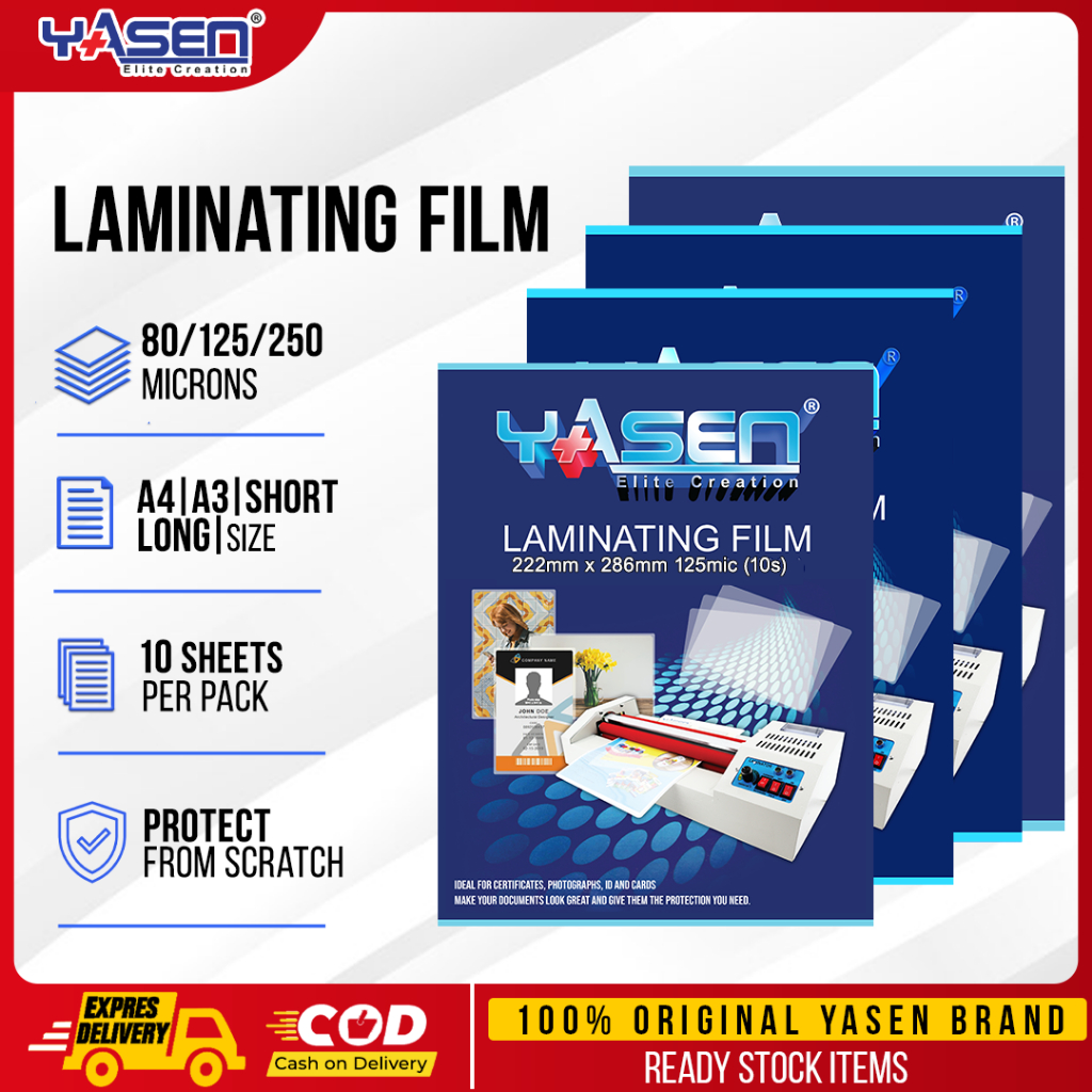 Yasen Laminating Film A4 Short Long A3 125/250 Microns (100