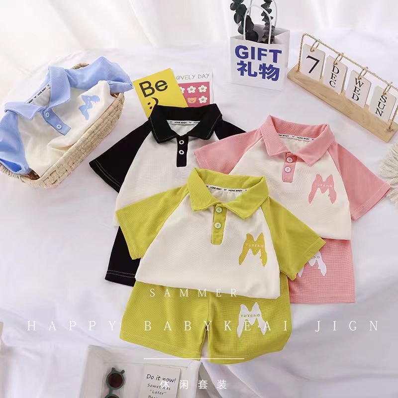 Cotton Life] Children's polo shirt set color matching summer short