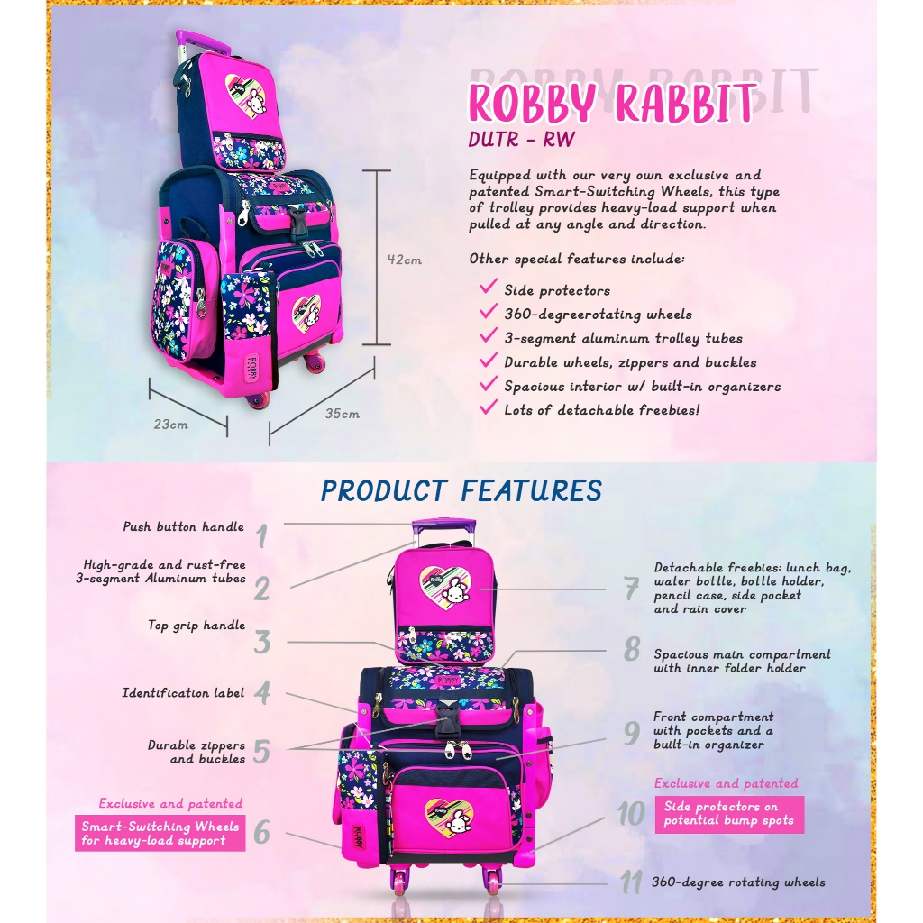 Robby Rabbit Pink Blossom DUTR Type Lightweight Trolley (Floral, Navy ...