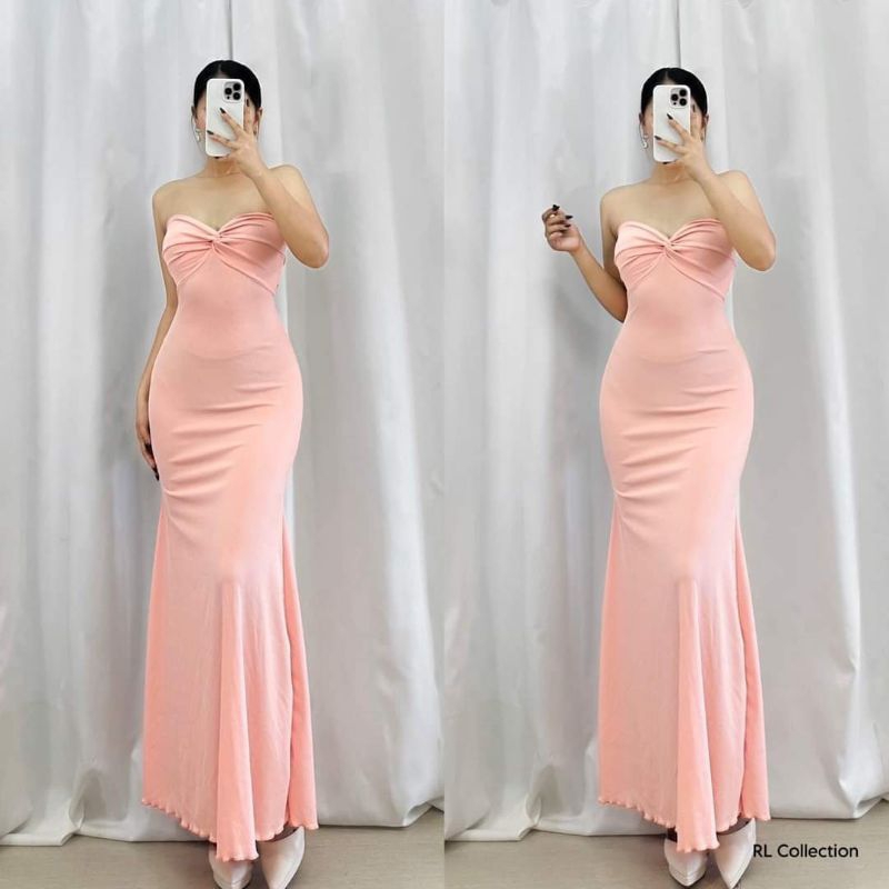 DYESEBEL TWISTED TUBE LONG DRESS LETTUCE STYLE Shopee Philippines