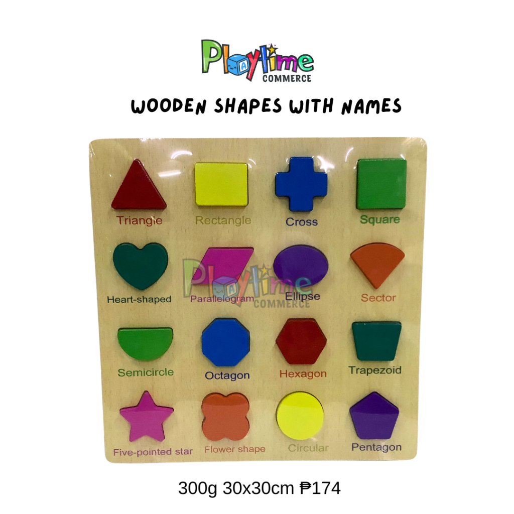 Wooden Shapes with Names Labeled shapes Sorting Educational Science Toy ...