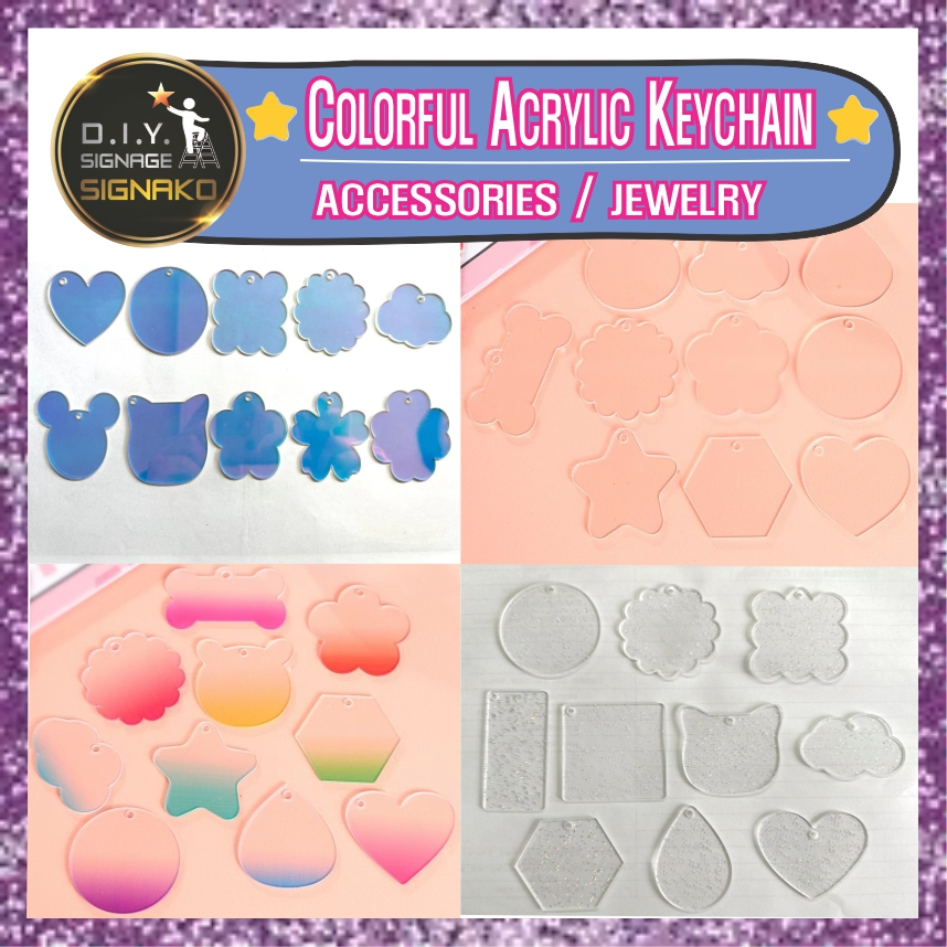 (100PCS) 46kinds Blank Acrylic for Keychain DIY / Key Ring Holder key ...