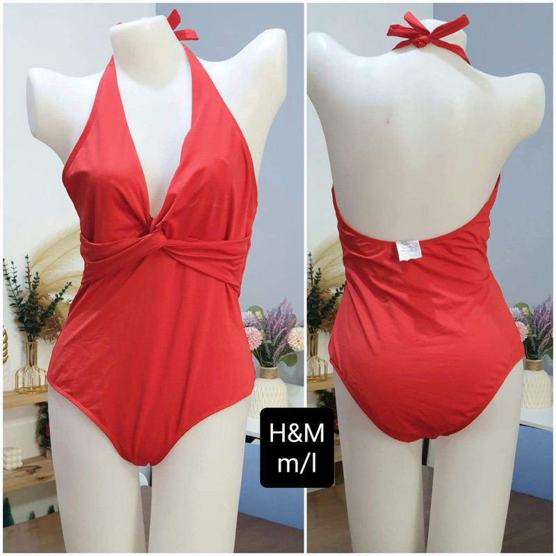 h m red swimsuit halter