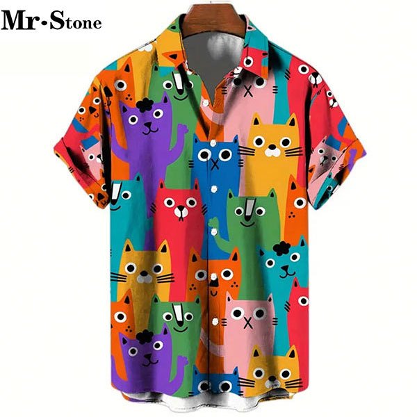 Colorful 3D cat print shirts for men and women, outdoor clothing  designed for summer