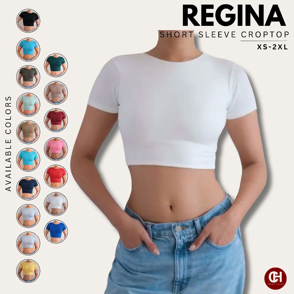 Regina Short Sleeve Crop Top Slim-fitting Womenswear Basic Plain Korean ...