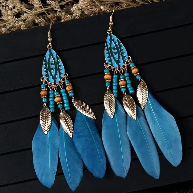 droplet beaded leaf dangling Boho feather earrings coquette earrings bohemian accessories for women Shopee Philippines