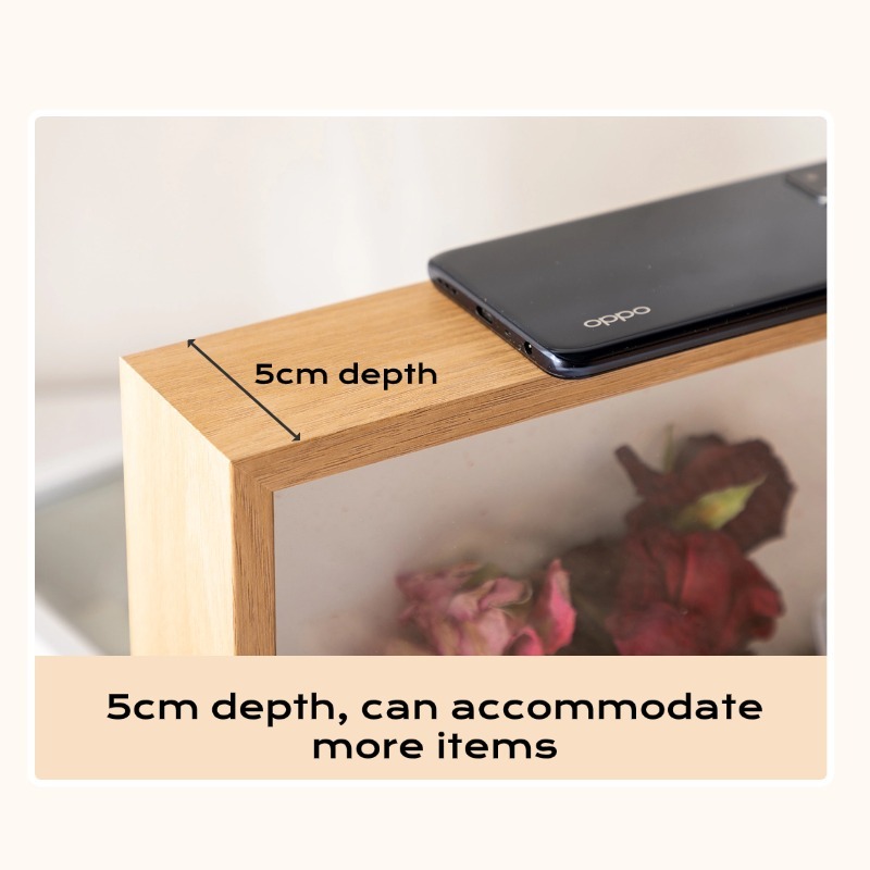 Flower Frame Shadow Box Depth 5CM DIY Transparent Glass Wooden Floating ...