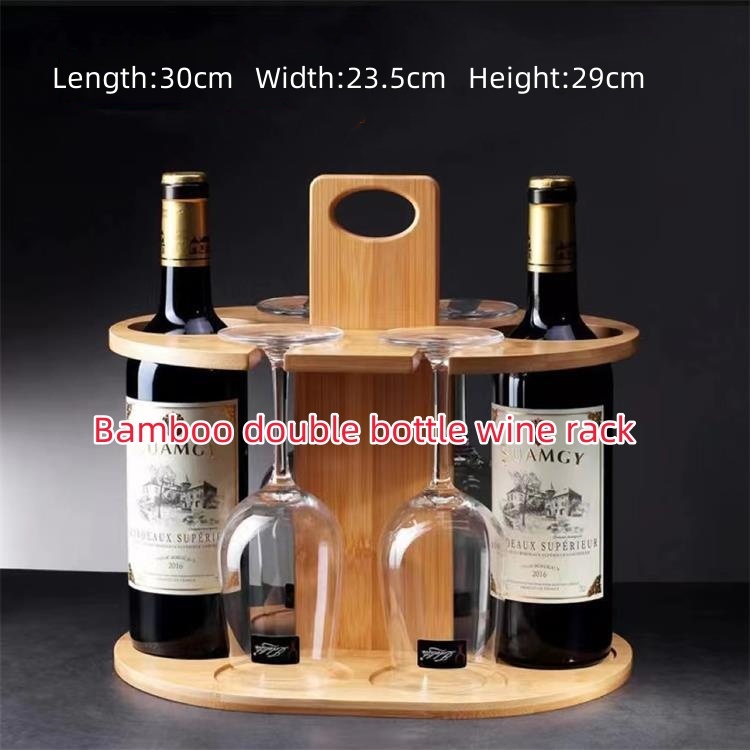 (Ready stock) Tall Glass Rack Home Bamboo Wine Rack With Glass Bracket ...