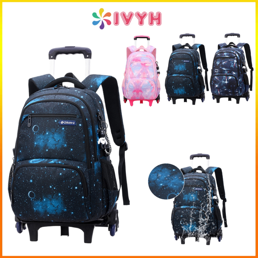 (local) Boys 19 inches School Backpack 6 Wheels Trolley Stair Climbing ...