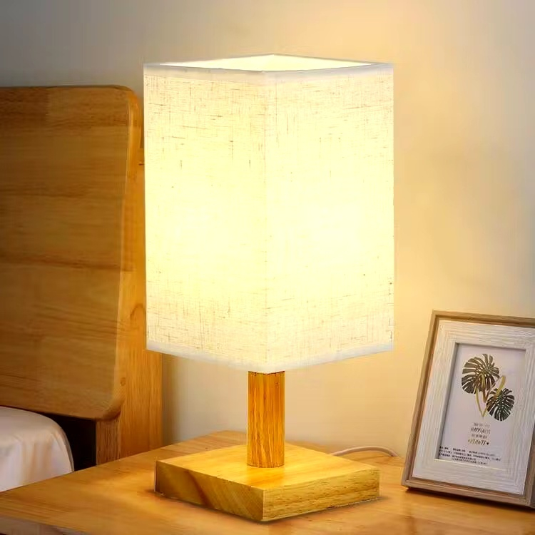 Square Lamp Solid Wood Nordic Simple And Warm Night Light Table Lamp ...