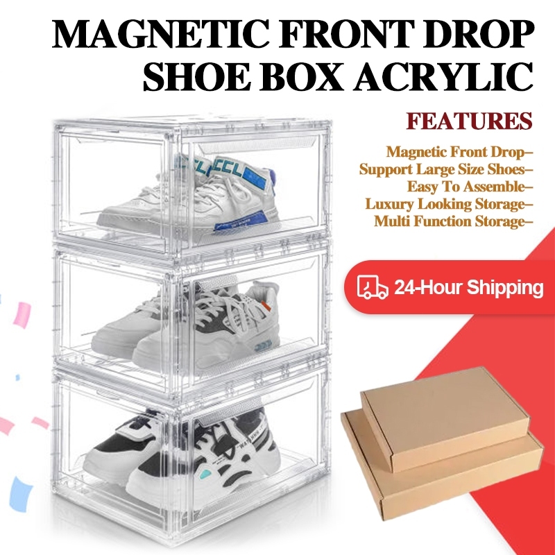 Acrylic Shoe Box Side Open Clear Shoe Box Magnetic Stackable