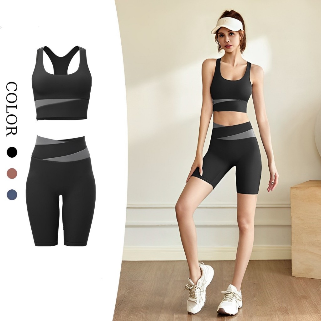 Workout Clothes Women Quick Dry Running Bra Shockproof Shorts Hip Lifting  Gym Outfit for Women Set