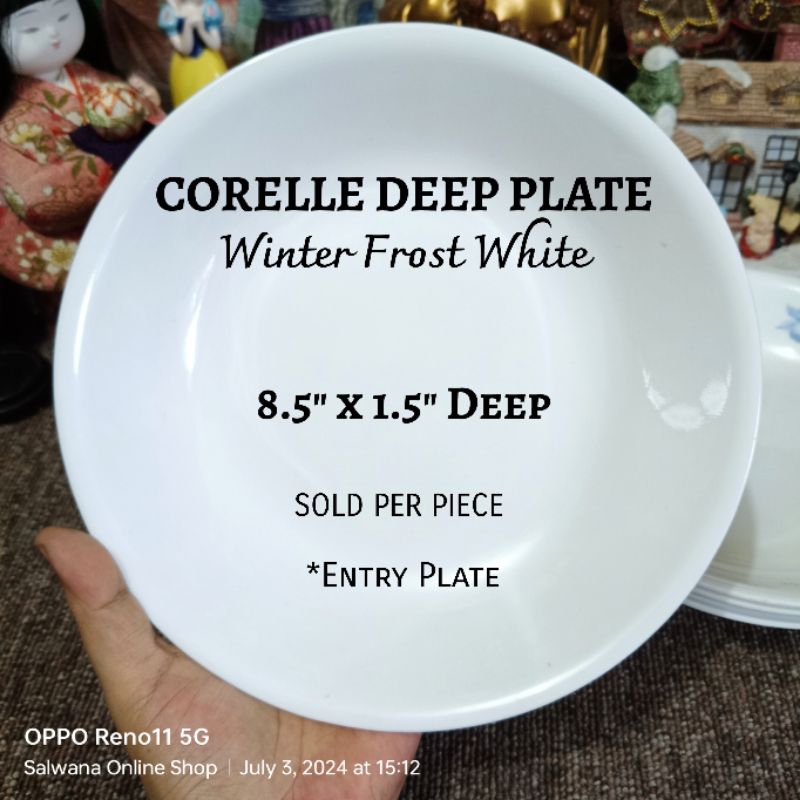 8.5" CORELLE VITRELLE USA WINTER FROST WHITE MICROWAVABLE DEEP PLATE