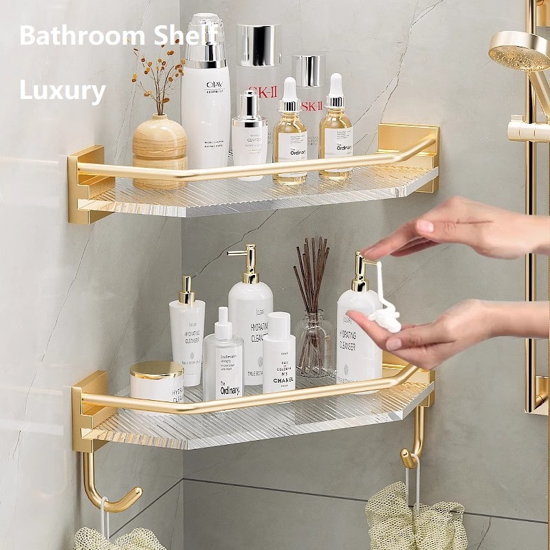 Bathroom Shelf Organizer Storage Rack Shampoo Holder Wall Mounted Towel ...