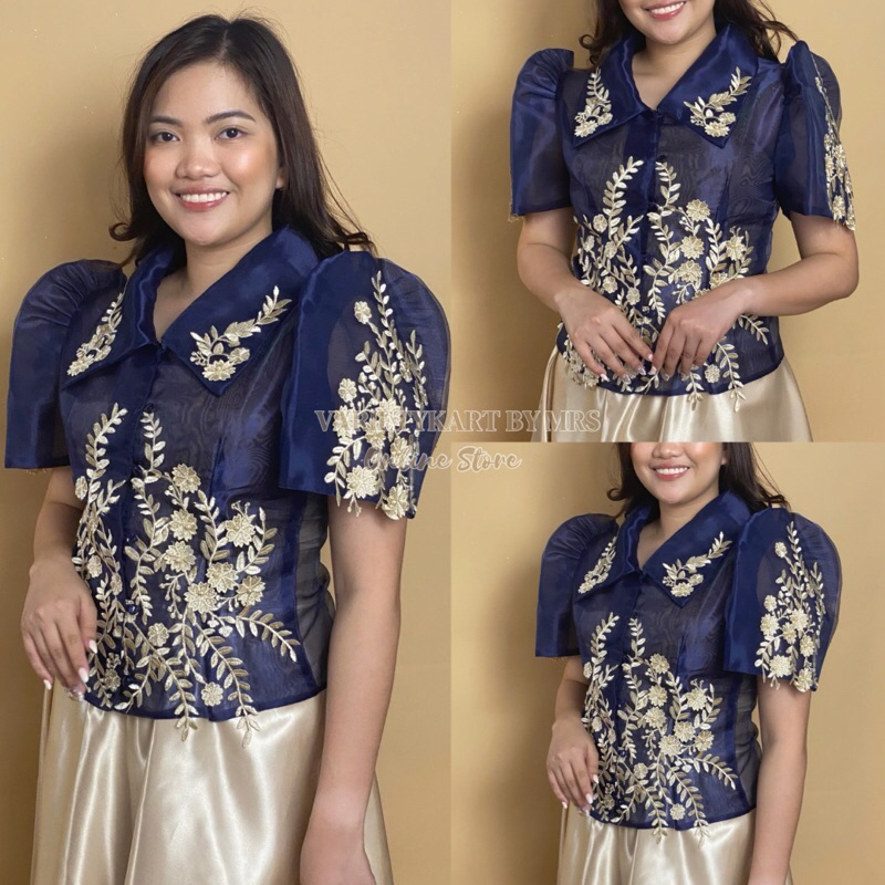 Navy Blue Filipiniana Dress