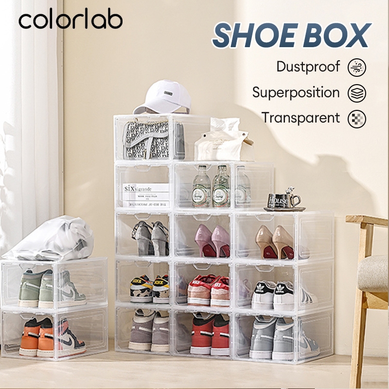 Colorlab Large Magnetic Transparent Stackable Shoe Box Shoe Rack ...