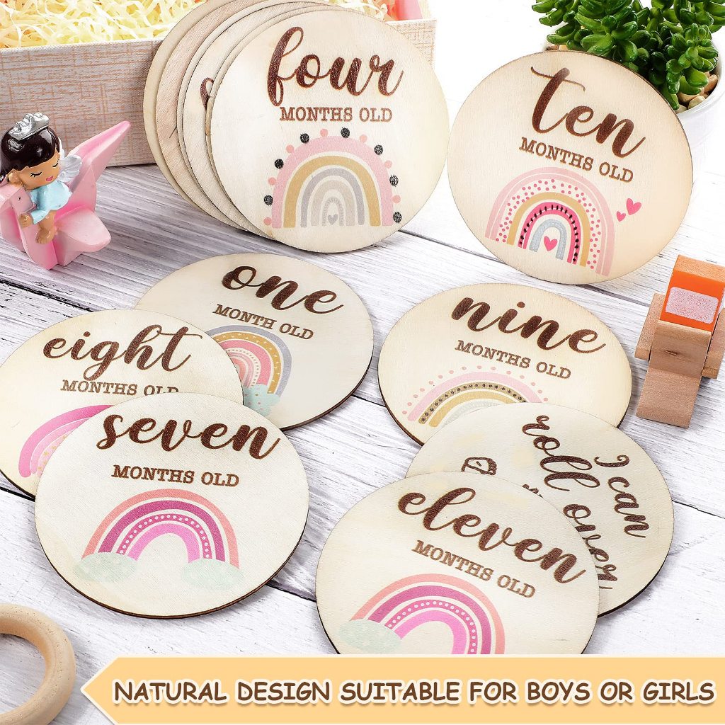 13Pcs Wooden Milestone Disc With Pouch Newborn Monthly Growth Record ...