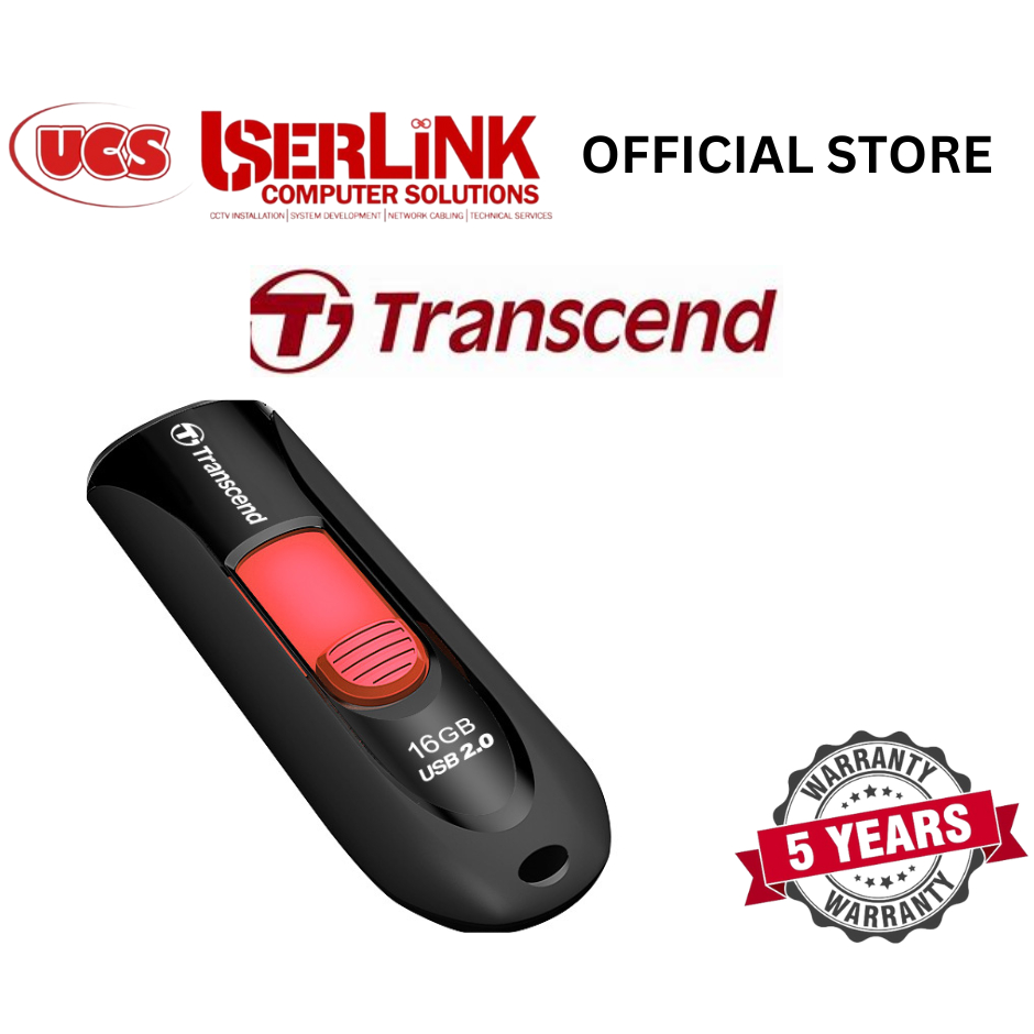 Transcend JetFlash 590 USB 2.0 Flash Drive 16GB & 32GB- PUSH TYPE ...