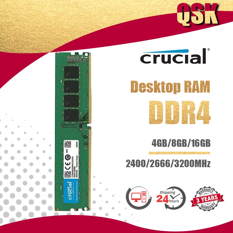 【Local 24H Ship】 DDR4 4gb/8GB/16GB 2400/2666/3200MHZ Crucial Desktop ...