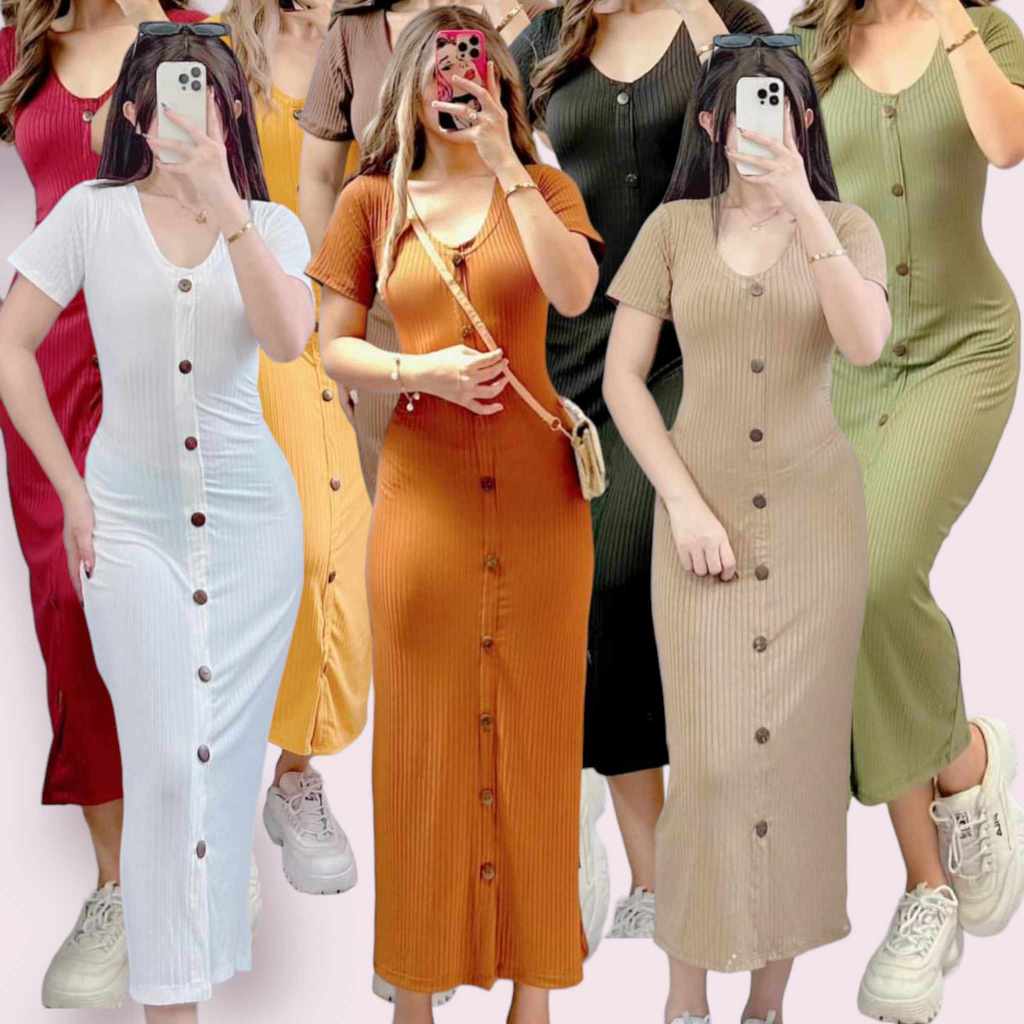 Freya Knitted Bodycon Maxi LongDress (Rib Knitted Fabric) With High ...