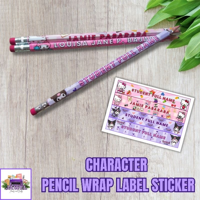 Pencil Wrap Label Stickers (CHARACTERS) 5pcs. per Set, 6.5x1.1inches ...