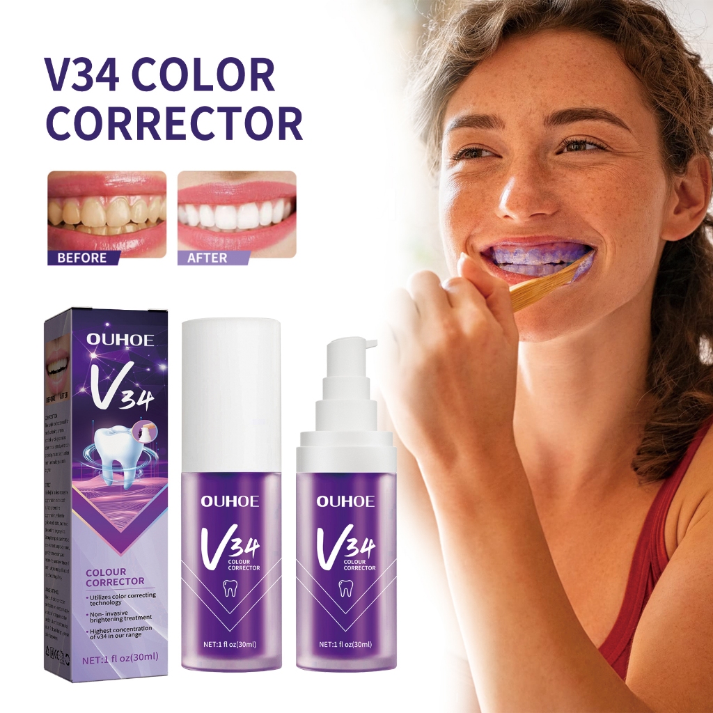V34 TOOTHPASTE Colour Correct Whitening Removes Plaque Tartar Stain ...