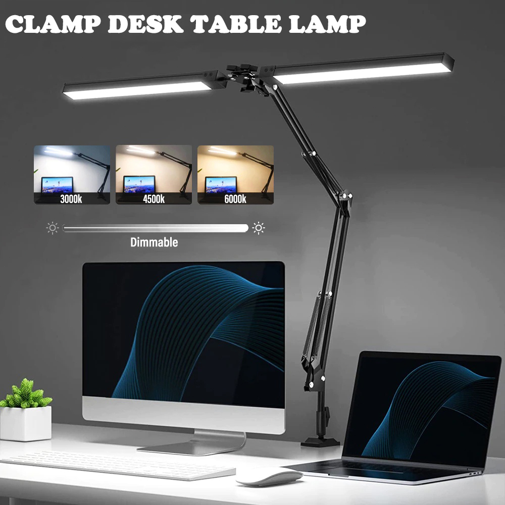 LED Folding Metal Desk Lamp Double Head LED Desk Lamp with ClampDesk ...