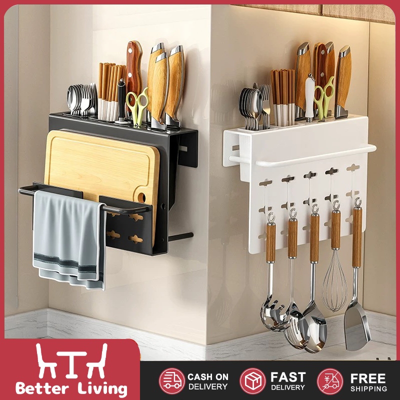 Multi functional wall mounted kitchen knife and chopstick holder with ...