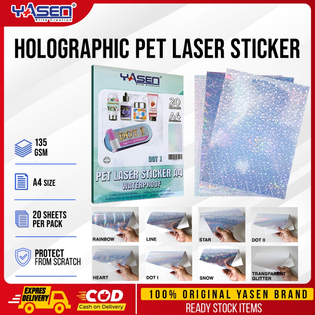Yasen Inkjet PET Sticker A4 Laser Dot Waterproof Quick-Dry Holographic ...