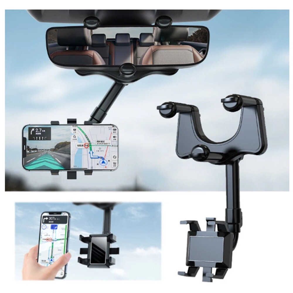 Car Mirror Clip Phone Holder Anti Shock InCar Rear View Mirror Mount