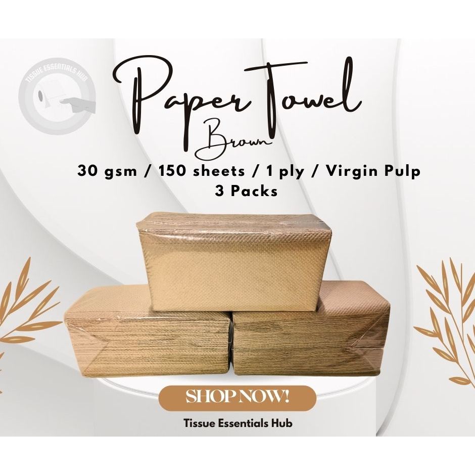 Interfolded Brown Paper Towel 30 gsm 150 Sheets (Packed of 3) | Shopee ...