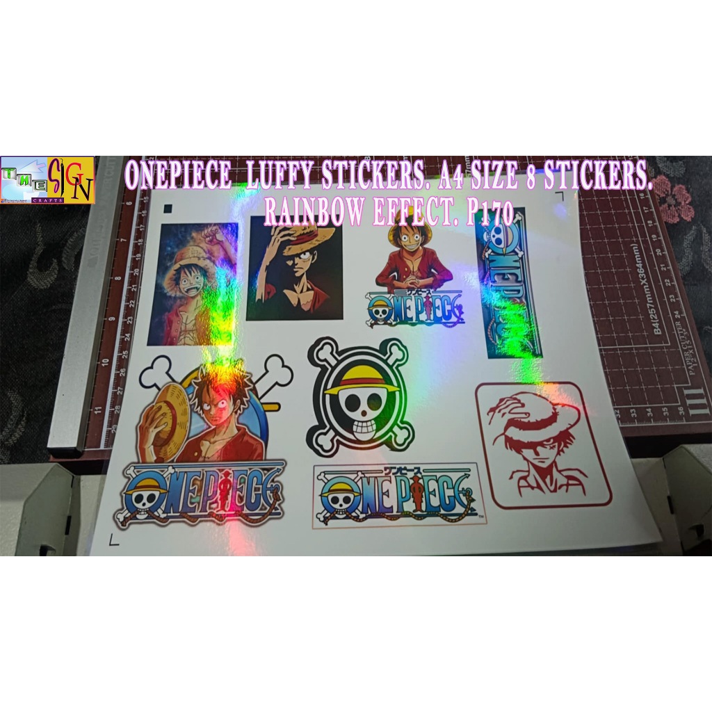 ONEPIECE LUFFY CUSTOMIZE STICKERS. A4 SIZE. 8 STICKERS RAINDOW EFFECT ...