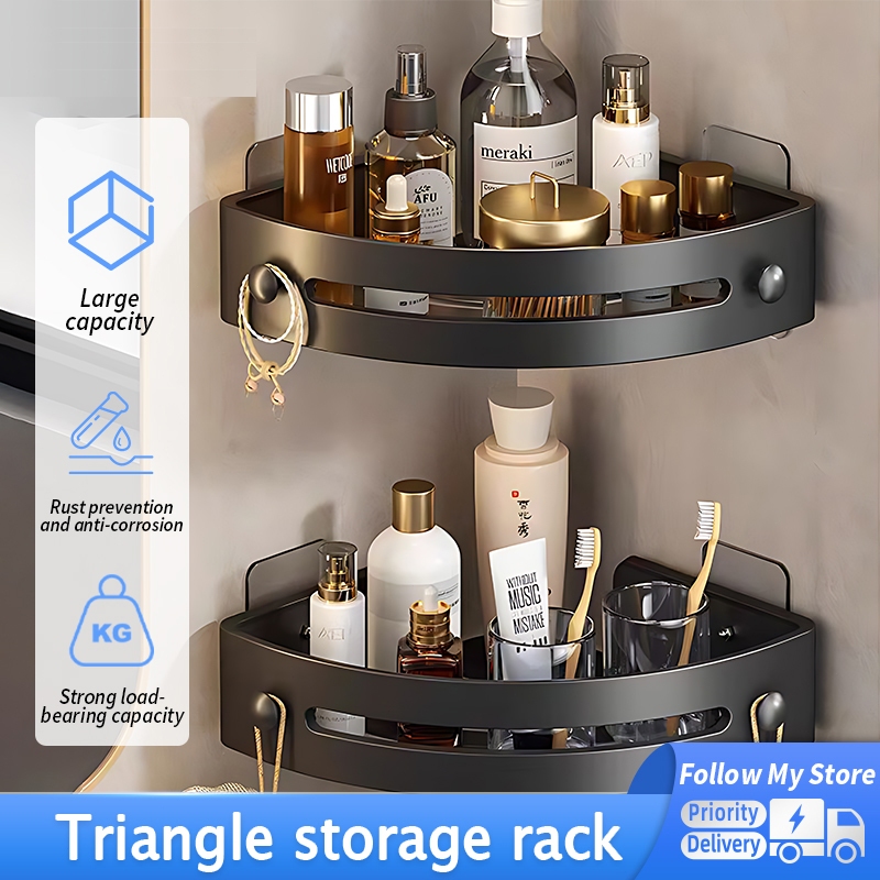 Bathroom Shelf Punch-free Corner Storage Rack Wall Mounted Triangle ...