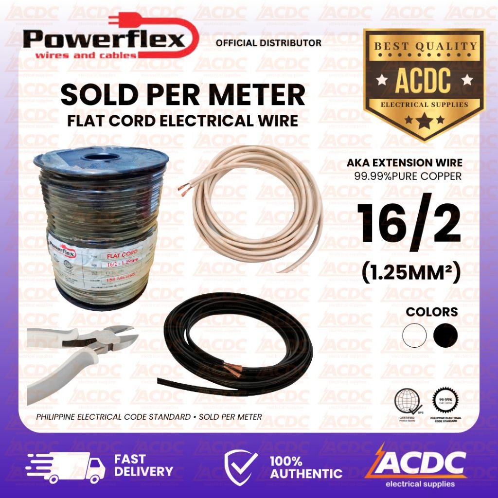 Per Meter Powerflex Flat Cord #16 (1.25mm2) Pure Copper Extension Wire ...
