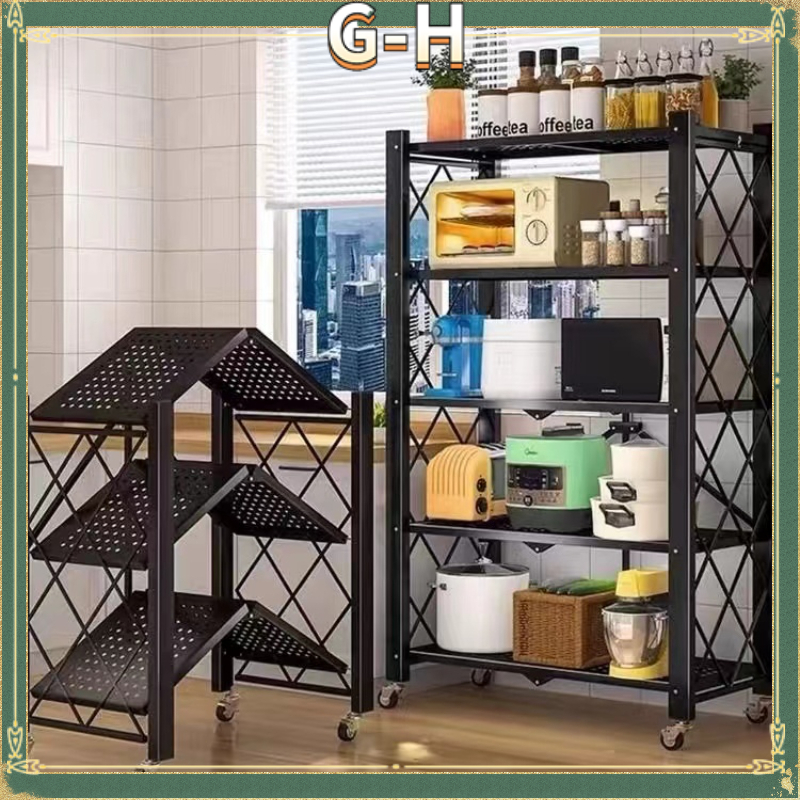 Kitchen Foldable Shelf 3/4 layer Heavy Duty Metal Rack Movable With ...