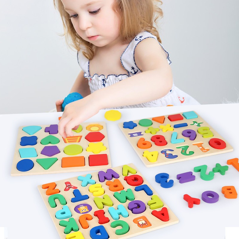 Alphabet Digital Puzzle Wooden Toys Kid Number Letter shape Matching ...
