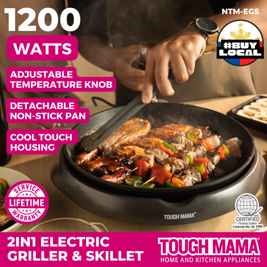 Tough Mama Electric NTM-EG5 2in1 Griller and Skillet Round Black Samgyup  Griller Non-Stick Pan