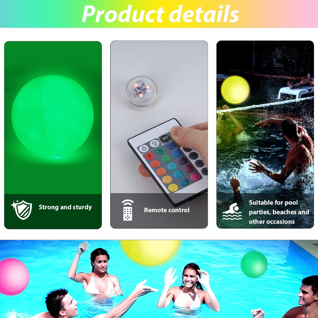 LED Up Beach Balls 40/60cm Glow Pool Balls with Remote Control ...