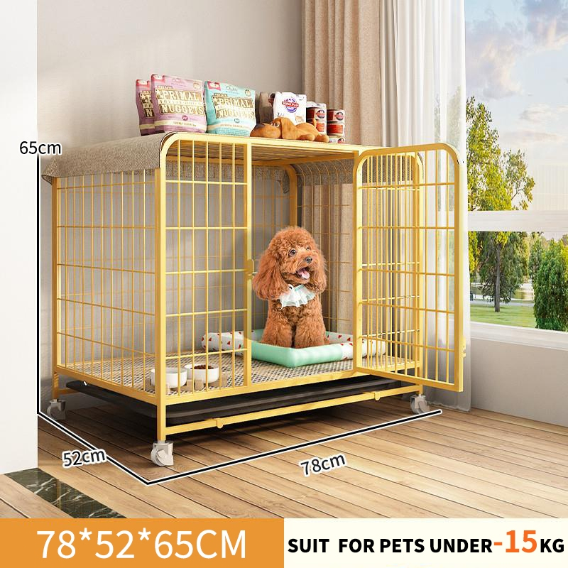 Square Tube Dog Cage Stainless Steel Dog Cage With Poop Tray Pet Cage Large Double Door With Wheels
