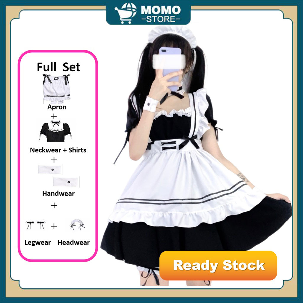 Lolita Maid Outfit Costumes Girls Apron Women Black Cute Dress Cosplay ...