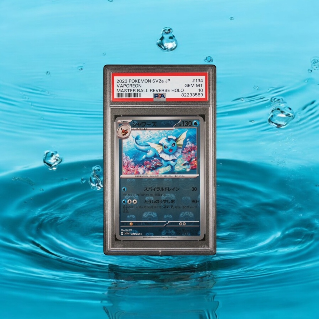 PSA 10 GEM MINT JAPANESE POKEMON 2023 VAPOREON 134/165 MASTER BALL 151