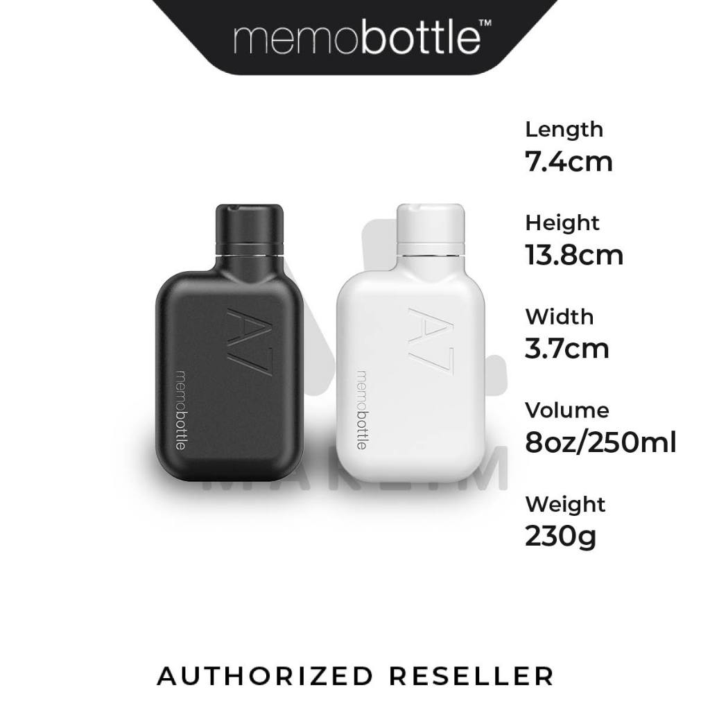 A7 Stainless Steel Memobottle Flat Reusable Water Bottle, 8oz (250ml