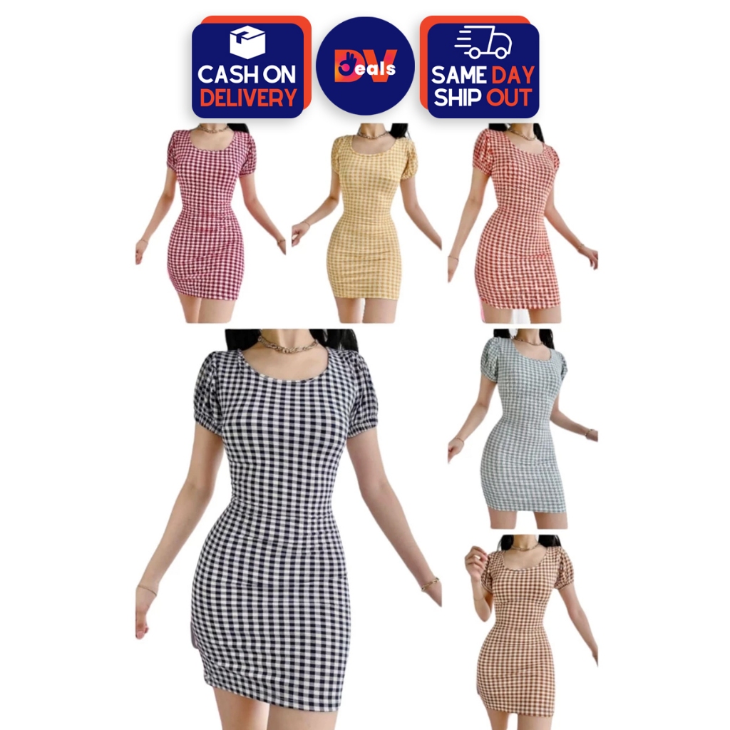 DVDeals Cecilia Gingham Puff Dress Bodycon Bestida Damit | Shopee ...