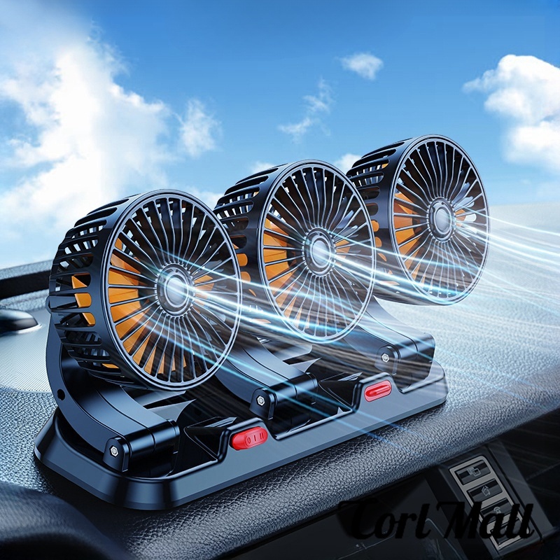 Universal Car Fan 24V/12V Electric Three Head Automotive Fan 360 ...