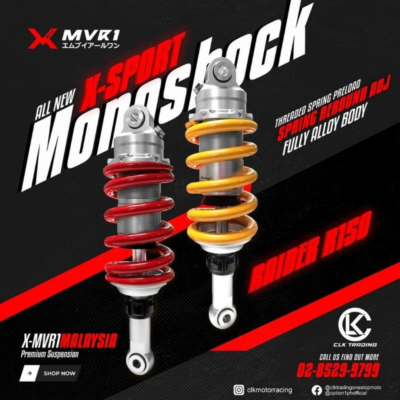 Mvr1 monoshock 285mm Spring rebound adjustable for Raider 150 / fi ...