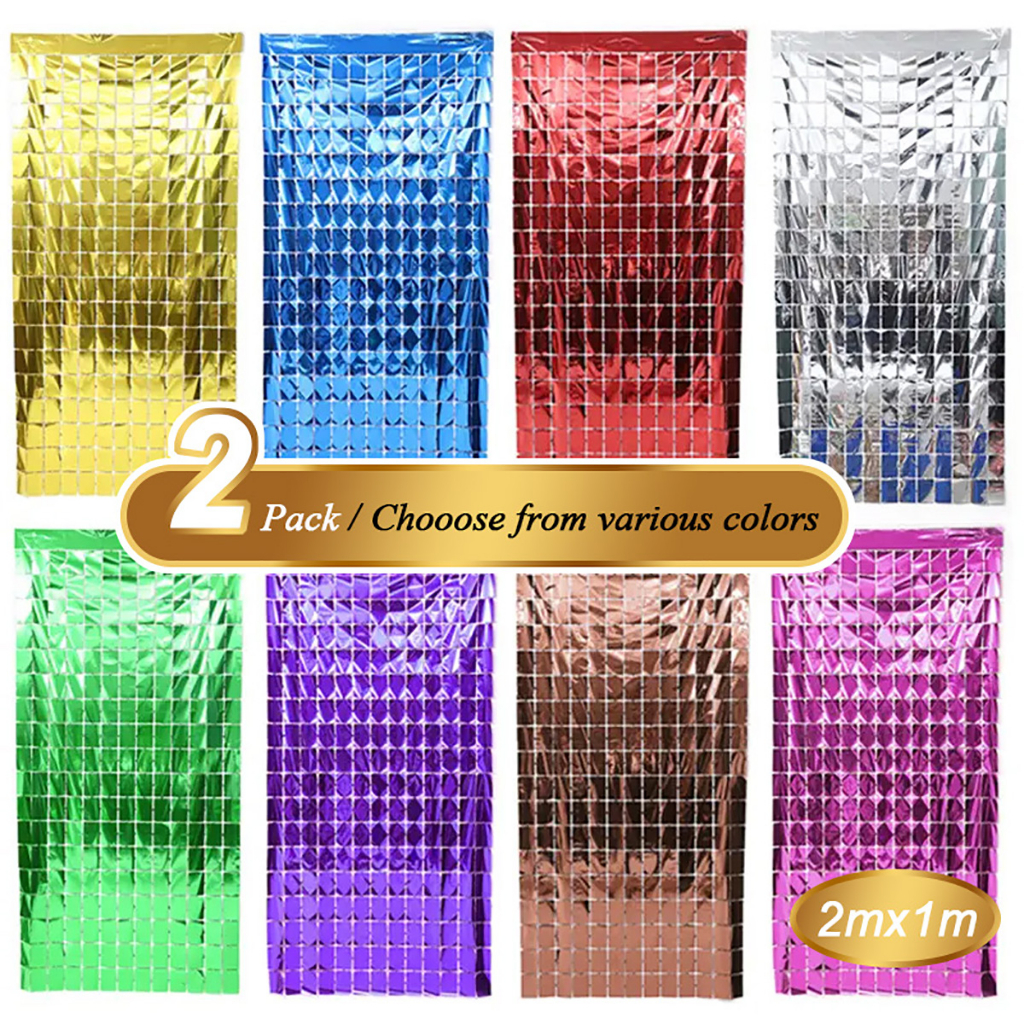 2Pcs Glitter Background Curtain Foil Fringe Decoration Curtain Wedding
