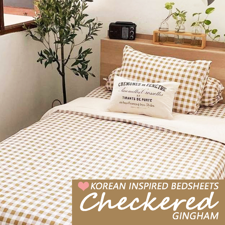 Korean Pastel Bedsheet Checkered Gingham canadian fitted sheets pillow
